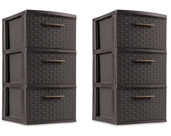 10. 3 Drawer Storage Weave Cart Set of 2 Espresso Plastic Storage Box Organizer NEW
