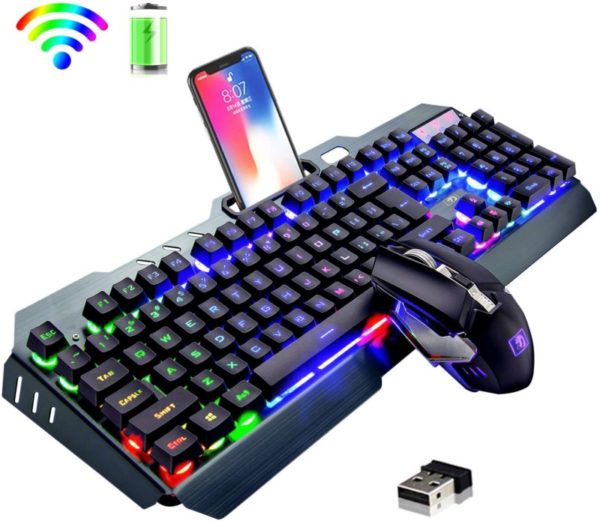 11. Wireless Keyboard and Mouse,Rainbow LED Backlit Rechargeable Keyboard Mouse