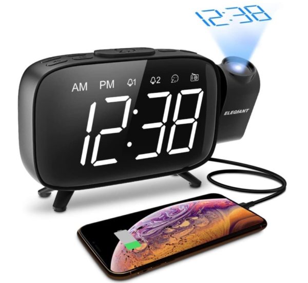 12. ELEGIANT Projection Alarm Clock, FM Radio Alarm Clock