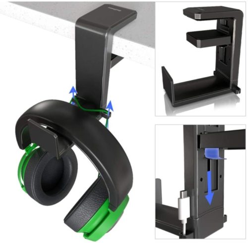 12. GoZheec PC Gaming Headphone Stand Holder, Under Desk Headset Headphone Hanger