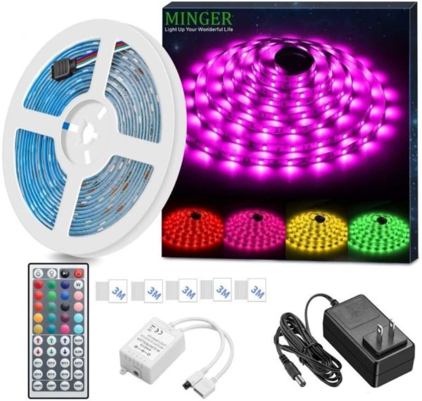 2. MINGER LED Strip Light Waterproof 16.4ft RGB SMD 5050 LED Rope Lighting Color Changing Full
