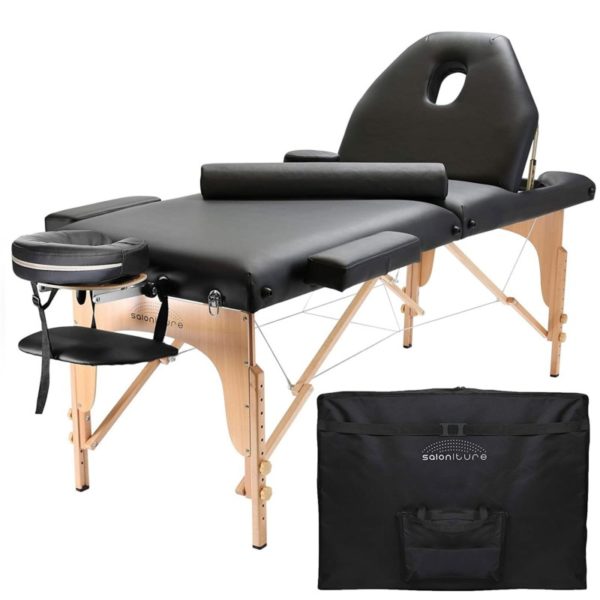 3. Saloniture Professional Portable Massage Table with Backrest - Black
