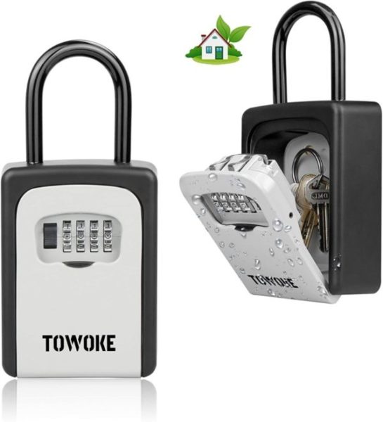 3. TOWOKE Key Lock Box For Outside - Weatherproof Lock box For House Key