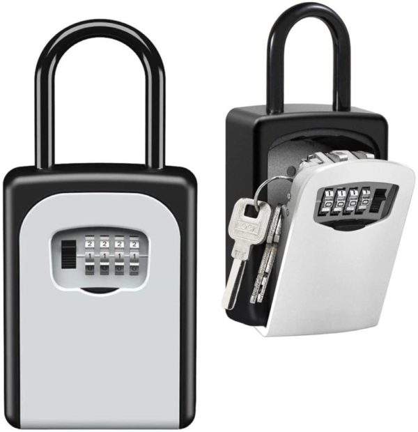 4. Key Lock Box Wall Mounted, Portable Lock Box for House Key, 5 Key Capacity