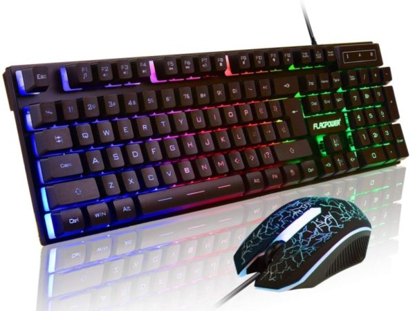 5. FLAGPOWER Gaming Keyboard and Mouse Combo, Rainbow Backlit Mechanical Feeling Keyboard