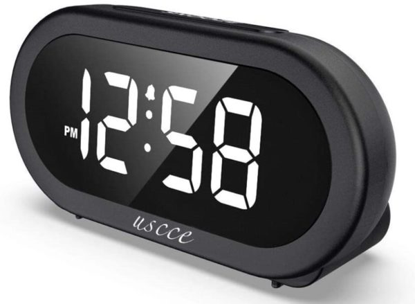 5. USCCE Small LED Digital Alarm Clock with Snooze, Easy to Set, Full Range Brightness Dimmer, Adjustable Alarm Volume with 5 Alarm Sounds, USB Charger