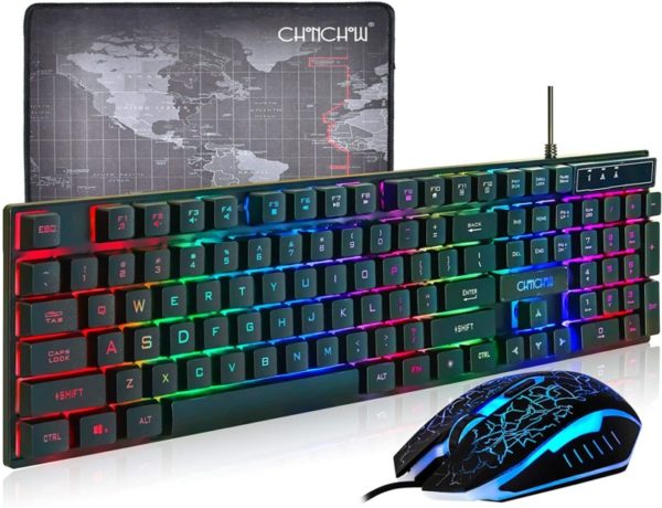 6. CHONCHOW LED Backlit Wired Gaming Keyboard and Mouse Mousepad Combo US Layout USB Keyboards
