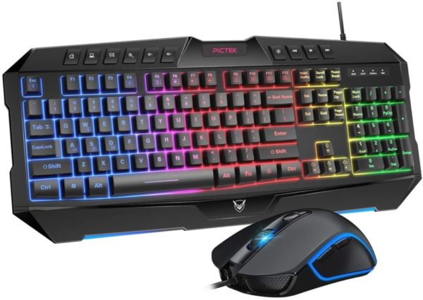 8. PICTEK Backlit Keyboard and Mouse Combo, LED Wired Gaming Keyboard