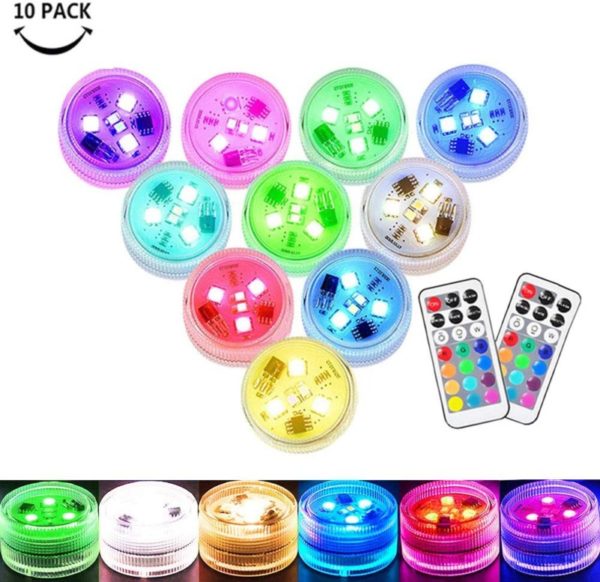 8. Small Submersible LED Lights Mini Waterproof LED Tea Lights Candles Multi-color Battery Powered