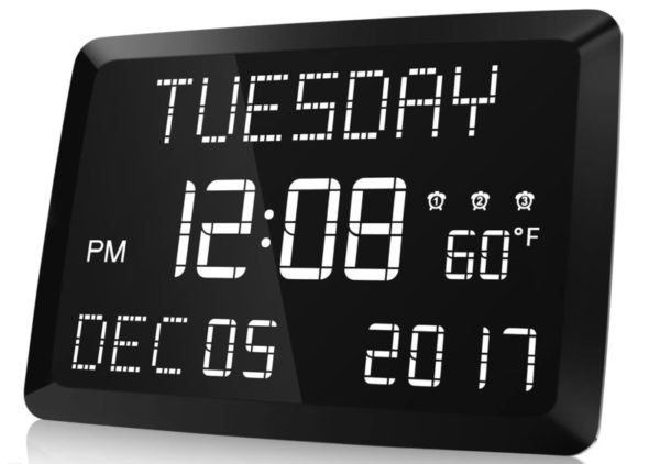9. Digital Clock, Raynic 11.5 Large LED Word Display Dimmable Digital Wall Clock