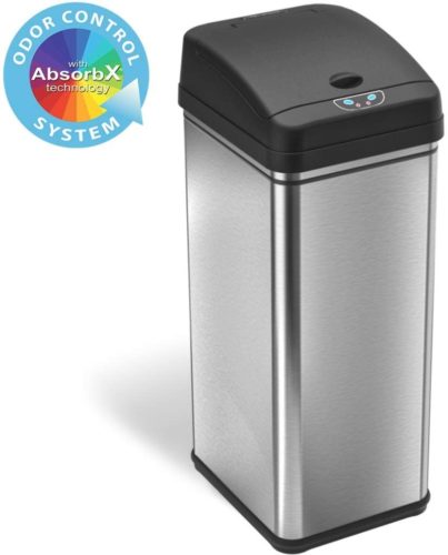iTouchless 13 Gallon Stainless Steel Automatic Trash Can with Odor-Absorbing Filter, Wide Opening Sensor Kitchen Trash Bin, Powered by Batteries (not included) or Optional AC Adapter (sold separately) TOP 10 BEST GARBAGE BINS IN 2022 REVIEWS