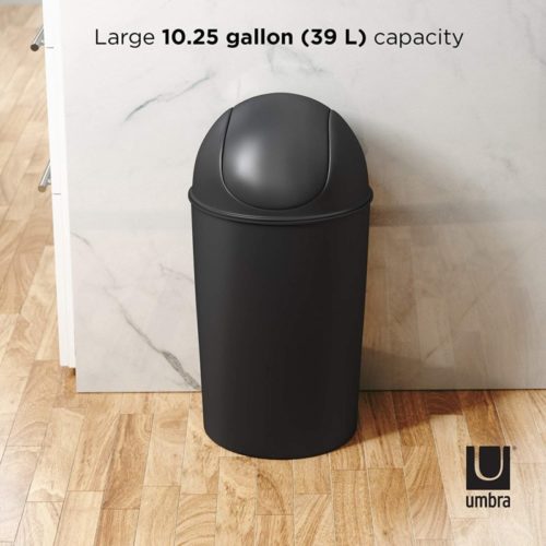Umbra 086711-040 Grand Swing Top Garbage Large Capacity 10 Gallon Kitchen Trash Can with Lid, Indoor/Outdoor Use, Black