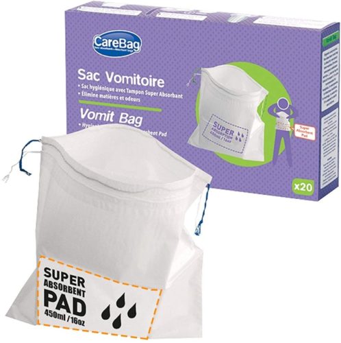 Carebag Vomit Bag with Super Absorbent Pad (Box of 20 Bags)