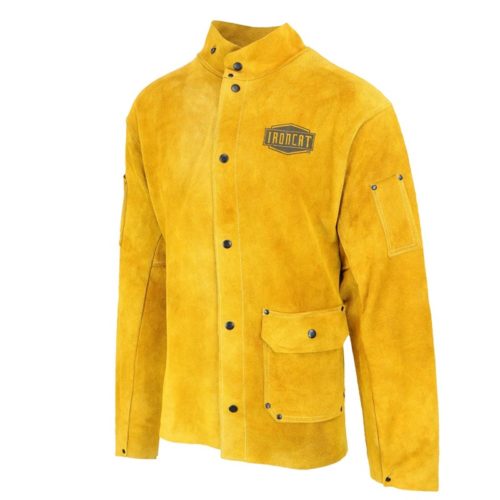 West Chester IRONCAT 7005 Heat Resistant Split Cowhide Leather Jacket - Large, Kevlar Thread Stitched Welding Jacket in Golden Yellow. Welding Gears