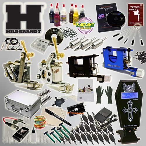 Hildbrandt Tattoo Kit Pro 3 Machine Gun + TKHPRO2 + Needle + Power Supply + Inks + Case