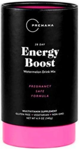Premama Prenatal Energy Boost Drink Mix | Caffeine Free Energy Supplement for Pregnancy | Stimulant Free Multivitamin with Omega 3 and B Vitamins | Gluten Free Vegetarian Non GMO | 28 Servings