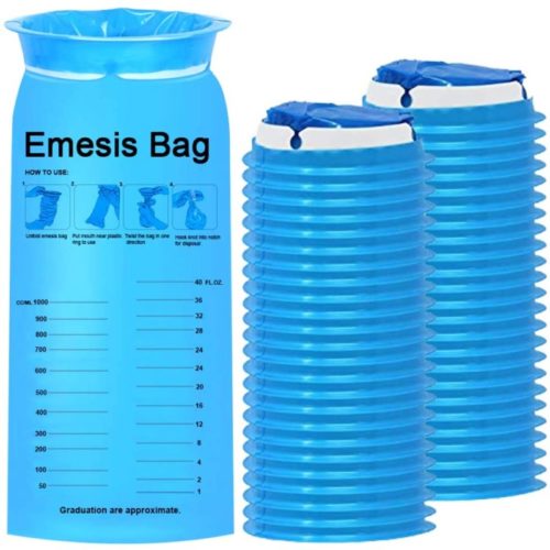 TNELTUEB 60 Pack Blue Emesis Bags, Disposable Vomit Bags Nausea Bags for Travel Motion Sickness & Morning Sickness, Aircraft&Car Sickness Bag, on The go use (1000ml)