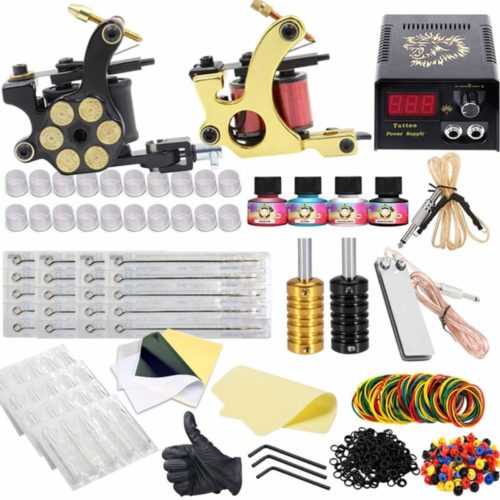 Coil Tattoo Machine Kit, Tazay Complete Tattoo Kit Set 2 Tattoo Machine with Power Supply Foot Pedal 20 Tattoo Needles Grips Tips Tattoo Machine Parts for Shading and Lining Beginner Tattoo Supplies