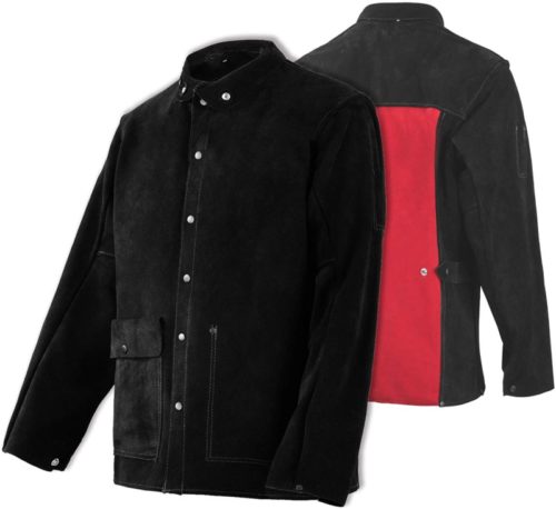 Leather Welding Jacket - Heat & Flame-Resistant Heavy Duty Split Cowhide Leather FR Work Safety Jacket, Black (Medium)