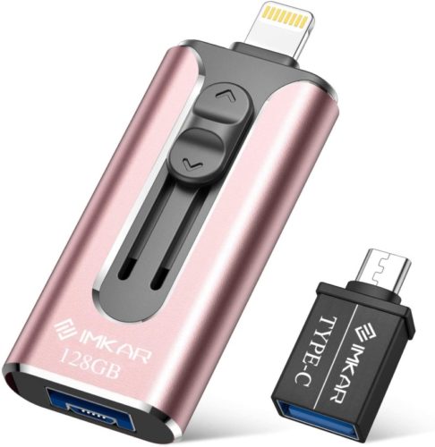 USB-Flash-Drive-128GB-Photo-Stick-for-iPhone-iPhone-Flash-Drive-with-4-Ports-IMKAR-iPhone-Memory-Stick-Compatible-for-iPhone-Android-and-Computer-iPhone-Photo-Stick-with-OTG-Adapter-128GB-Pink