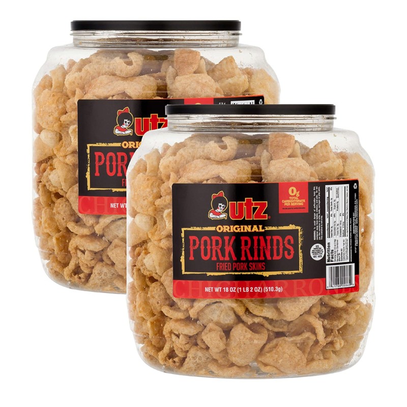 Utz Pork Rinds, Original Flavor - Keto Friendly Snack with Zero Carbs per Serving, Light and Airy Chicharrones with the Perfect Amount of Salt, 18 Ounce (Pack of 2)