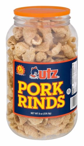 Utz Pork Rinds, Original Flavor - Keto Friendly Snack with Zero Carbs per Serving, Light and Airy Chicharrones with the Perfect Amount of Salt, 8 Ounce Barrel