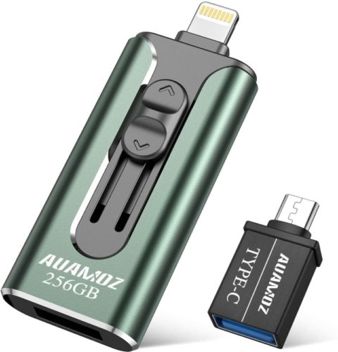 iPhone-Flash-Drive-256GB-iPhone-Photo-Stick-AUAMOZ-iPhone-USB-3.0-Memory-Photo-Stick-for-iPhone-11-Pro-X-XR-XS-MAX-iPhone-Flash-Drive-with-4-Ports-Ready-for-iPhone-iPad-Android-Computer-Dark-Green