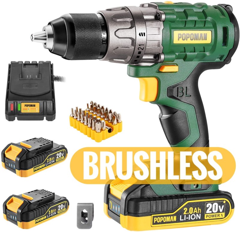 #7. TECCPO Brushless Drills with LED