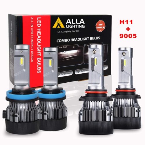 ALLA Lighting S-HCR H11 9005 LED Headlight Bulbs Combo Kits Extreme Super Bright High Beam and Low Beam Replacement for Cars, Trucks, Xenon White (4 Packs, 2 Sets)