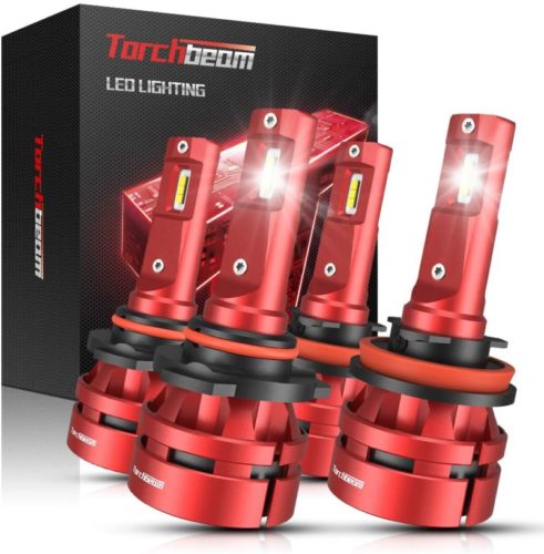 Torchbeam T2 9005 H11 LED Headlight Bulb Kit, High Beam Low Beam, 6500K Cool White, 400% Brightness, Compact Design, Replacement Bulbs, Pack of 4