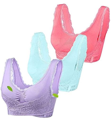 3Pack Women Seamless Cross Front Side Buckle Lace Bras Low-Support Yoga Bra with Removable Pads (M-3XL)