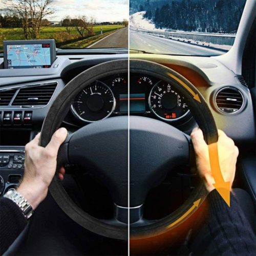 Heated Steering Wheel Cover, Universal 12V Output Voltage Quick Heating Black, Velour Soft Non Slip Keep Warm Wheel Protector Steering Accessories