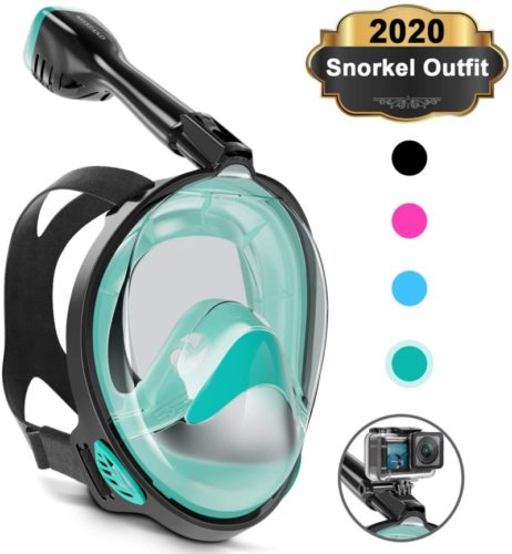 Keystand Full Face Snorkel Mask, Upgraded Breathing Mechanism Snorkeling Masks, Flat Crystal Lens, 180° Panoramic Anti-Leak/Fog Kids Adults Diving Snorkle Mask Gear with Detachable Camera Mount