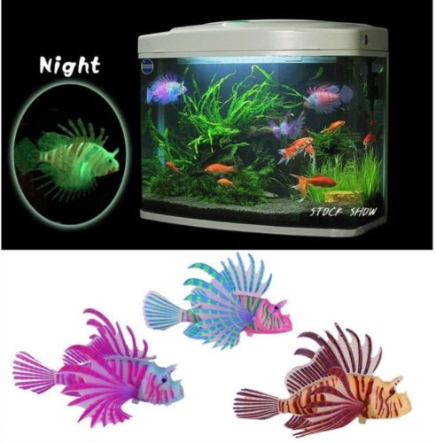 Stock Show 3Pcs Aquarium Artificial Colorful Glowing Fish Silicone Lionfish Floating Decorations Ornaments for Fish Tank Ornaments(Aquarium Not Included!)
