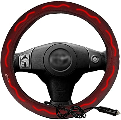 Zento Deals Classic Steering Wheel Black Protector Cover with Heater – Keep Comfortable and Warm While Driving