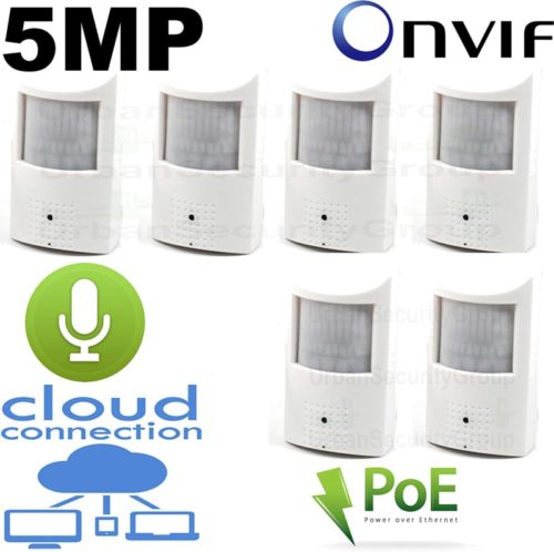 Urban Security Group : 6-Pack : 5MP HD IP PoE Hidden Spy Covert Security Camera : 2.8mm Wide Angle Lens, 48x 940nm Invisible IR LEDs, ONVIF, PIR Motion Detector Sensor Form Factor