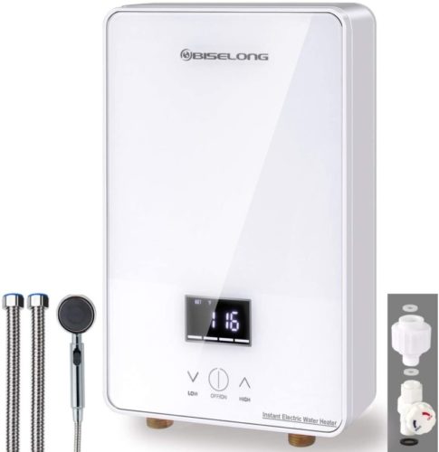 220~240V Tankless Water Heater Electric Hot Water Heater under sink Kitchen Household, Compact Instant No Standby Losses, Digital Display, Shower Head/Water Valve/Pipe 2Gallon/Minute 1.8GPM 6.5 KW