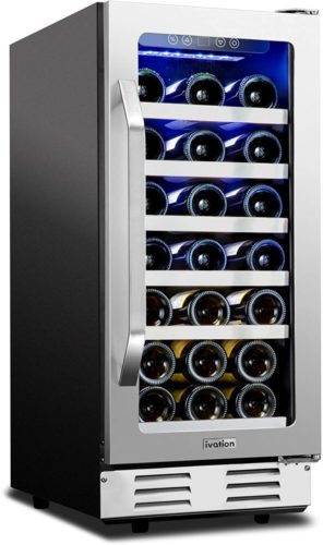 Ivation 31-Bottle 15” Built-In Compressor Wine Cooler/Cellar Undercounter Wine Fridge | Temperature Control 40°-66°F Refrigerator, Quiet Operation, LED Light, UV Glass & Stainless Steel Accents