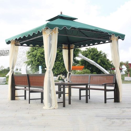 Garden Gazebo, Double Top Tent Courtyard Outdoor Awning Outdoor Leisure Furniture for Villa Courtyard Sunshine Board Pavilion Terrace with Table and Chair Set