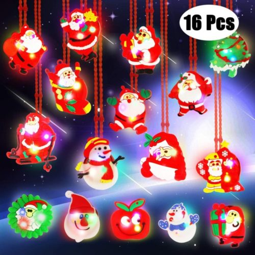 Christmas LED Necklace, Aitbay Christmas Light Up Necklace Santa Claus Snowman Pendant Xmas Necklaces for Kids Party Favors Gift Holiday Decorations (16 Pack)