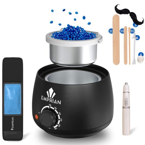 Emprian Waxing kit Wax Warmer - 200gr Blue Wax BEADS - Hair Removal Wax Pot for Women and Men - Painless Waxing for Full Body, Legs, Face, Eyebrows, Bikini and Armpit - Easy to Use Brazilian Waxing kit for Home and Salon