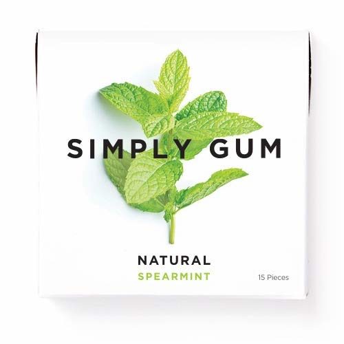 Simply Gum | Natural Chewing Gum | Spearmint | Pack of Six (90 Pieces Total) | Plastic Free + Aspartame Free + non GMO