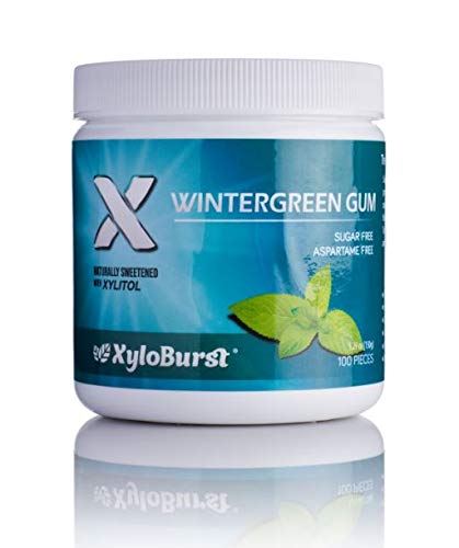 XyloBurst 100% Xylitol, Natural Chewing Gum 100 Count Jar Non GMO, Vegan, Aspartame Free, Sugar Free (Wintergreen, 1 Jar)