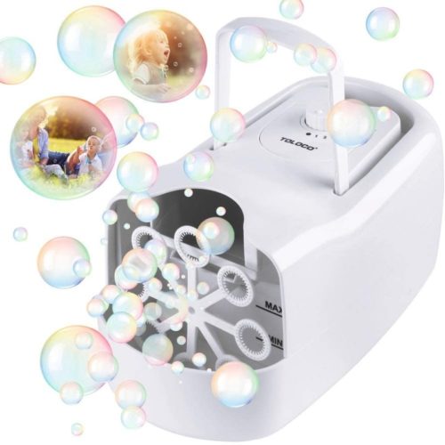 TOLOCO Bubble Machine,Automatic Bubble Blower Portable Bubble Maker for Kids,3000 Bubbles Per Minute,Plug-in or Batteries,for Outdoor/Indoor Party Birthday (White)