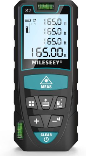 Laser-Measure-Mileseey-165-Feet-Digital-Laser-Distance-Meter-with-2-Bubble-LevelsM-Unit-switching-Backlit-LCD-and-Pythagorean-Mode-Measure-Distance-Area-and-Volume-165-Feet