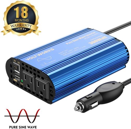 300W-Pure-Sine-Wave-Power-Inverter-for-Car-Truck-RV-Adapter-DC-12V-to-AC-110V-120V-with-Dual-4.8A-USB-Port-AC-Outlets-by-VOLTWORKS