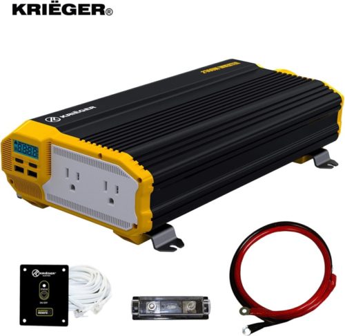 Krieger 2000 Watts Power Inverter 12V to 110V, Modified Sine Wave Car Inverter, Dual 110 Volt AC Outlets, DC to AC Converter with Installation Kit Included - MET Approved to UL and CSA Standards